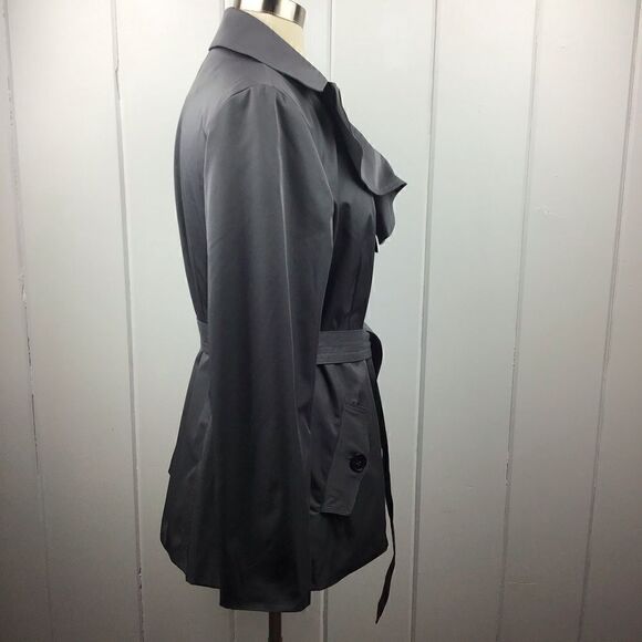 Sandro Dark Gray Ruffled Collar Belted Trench L - Picture 4 of 7